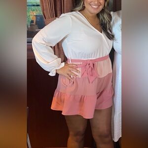 Peach and Pink Color Block Romper